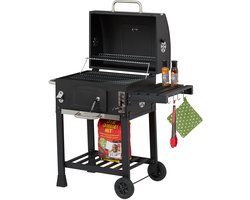 houtskoolbarbecue - met deksel en wielen - met 2 roosters