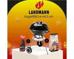 HoutskoolBBQ Grillchef by Landmann KogelBBQ Ã¸ 44,5 cm Zwart - Houtskoolbarbecues - Kogelbarbecue - Met Thermometer - Roestvrij - Ronde Barbecue - Met deksel en Wielen - Traditionele bbq - 6 personen - Ventilatierooster voor zuurstofregulering