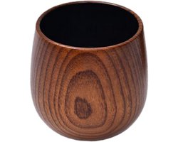 Houtskoolgebrande mok met brede buik - houten kop/theekopje - inhoud ca. 300 ml - geschikt voor gebruik in restaurants en thuis - groot formaat - 9,3*9,3*9 cm - houtskoolgebrand bruin - 1 stuk
