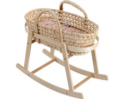 howa houten poppenwieg met afneembaar poppendraagmandje van zeegras "miniflowers" 2360