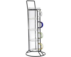 HowHomely COLOR Serie - Espresso Glazenset - 4 stuks - Kleurrijke Handgrepen - Metalen Standaard