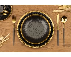 HowHomely KATI - Set borden - Zwart Goud - 8-delig - Keramiek