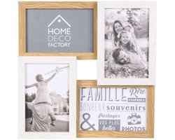 HowHomely MEMO Serie - Fotolijst voor 4 Foto's - Wit - Natuurlijk Hout - Moderne Stijl