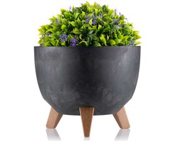 HowHomely Rosa Serie - Bloempot op Poten - Zwart Beton - 29xh18 cm