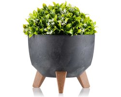 HowHomely Rosa Serie - Bloempot - Zwart Beton - 24x15 cm - Inclusief Poten