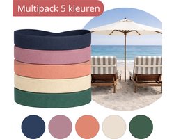 Hoya living - 5x Strand handdoek Elastiek Band Ligbed - Multipack 5 kleuren - rekbaar 45-70 cm - strandbed elastiek - strandhanddoekbanden