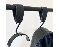 Hoya living - kapstok haakjes - set van 2 - WING leren S-haak hangers - Zwart - Kapstokhaken - S-haken - ophang haken