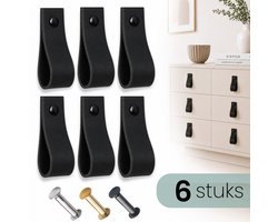 HOYA living - Leren lusjes - Zwart - 6 stuks - 3 kleuren schroeven - 100% leer
