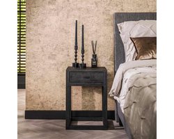 Hoyz Collection - Nachtkastje 1L Black Square - Massief Acacia Zwart