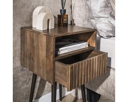Hoyz Collection - Nachtkastje Carve 1 Lade - Massief Acacia Bruin