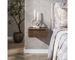 Hoyz Collection - Nachtkastje Carve Zwevend 1 Lade Verpakt Per 2 - Massief Acacia Bruin