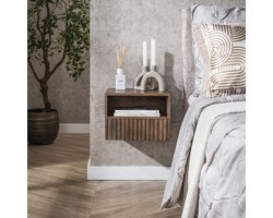 Hoyz Collection - Nachtkastje Carve Zwevend Open Vak 1 Lade - Massief Acacia Bruin