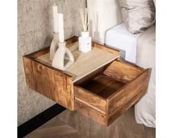 Hoyz Collection - Nachtkastje Hangend Nuovo Travertin - Massief Mango Zandkleur