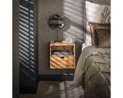 Hoyz Collection - Nachtkastje XS Hangend Flat - Massief Acacia Naturel - Set van 2