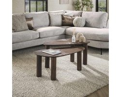 Hoyz Collection - Salontafel Hoekvormig Maya Teak - Teak Rust Brown - Set van 2