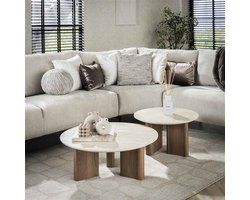 Hoyz Collection - Salontafel Romano Rechthoekige Poot - Keramisch Travertin - Set van 2