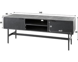 Hoyz Collection - TV-meubel Marina - 40x140x55cm - Massief Mango Zwart