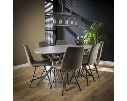 Hoyz - Eetkamertafel Ovaal - Betonlook - Grijs - Hout - Metaal - 200x100x76 - Eettafel