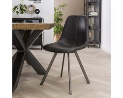 Hoyz - Stoel Zig-Zag patroon - Zwart - PU Leder - 4 Stuks
