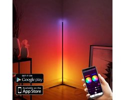 Hozard® Moderne LED Vloerlamp Z1 - Dimbare Hoeklamp + Bluetooth - Staande lampen - Led Lampen - RGB Smart Lamp - Zwart - V2