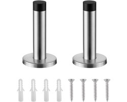 H&S 2x RVS deurstopper met rubberen buffer - Deurstoppers voor binnen - Deurstop muurbescherming - Eenvoudig te installeren deur stop - Zilver