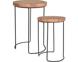 H&S - Collection - 3-delige - Bijzettafelset - teakhout - en - metaal