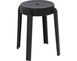 H&S Collection Bijzet krukjes - zit krukje Astora - kunststof - zwart - D34 x H45 cm - extra stoelen - binnen/buiten - stapelbaar