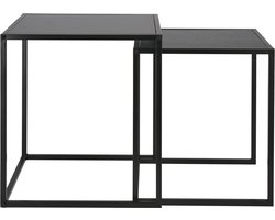 H&S Collection Bijzettafel/plantenstandaard set - 2-delig - zwart - metaal - 37 x 34 en 34 x 30 cm