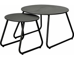 H&S Collection Bijzettafels - rond - set van 2x - zwart - metaal - binnen en buiten - 60 x 41,5 cm en 40 x 37,5 cm