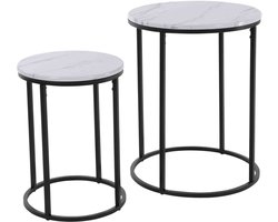 H&S Collection Bijzettafeltjes set - 2-delig - wit marmer - 40 en 50 cm