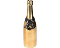 HS Collection Bloemenvaas Champagne fles - keramiek - zwart/goud - 11 x 39 cm - feestelijke vaas