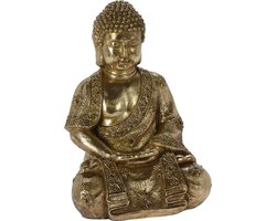 H&S collection Boeddha beeld Gold - kunststeen - antiek goud - 29 x 25 x 42 cm - home deco en tuin beelden