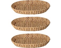 H&S Collection Broodmand - 3x - gevlochten riet - naturel - 40 x 32 x 6 cm