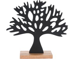 HS Collection Decoratie levensboom - Tree of Life - aluminium/mango hout - 27 x 25 cm - zwart