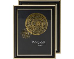 H&S Collection Fotolijstje voor een foto van 15 x 20 cm - 2x - zwart/goud - luxe uitstraling