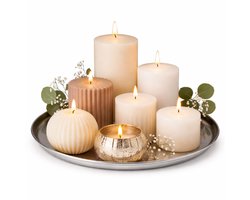 H&S Collection kaarsenplateau Paris - zilver - metaal - D39 cm - kaarsenbord/dienblad
