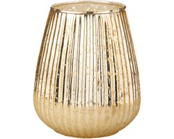 H&S Collection kaarshouder - goud - 15 x 13 cm - glas - theelichthouder/waxinelichthouder