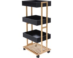 HS Collection Keukentrolley - 32 x 32 x 84 cm - zwart - bamboe hout - badkamer trolley