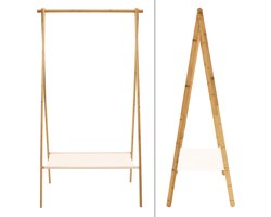 H&S Collection Kledingrek met plank - bamboe- lichtbruin/wit