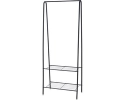 H&S Collection Kledingrek met planken - metaal - zwart