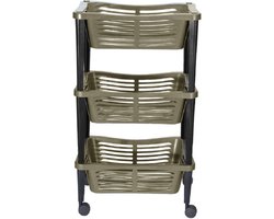 HS Collection Kunststof keuken/badkamer trolley met 3 manden - 40 x 30 x 60 cm - taupe