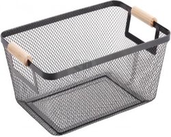 H&S Collection Opbergmand - met handgrepen - zwart - metaal - 31 x 22 x 14 cm - draadmand