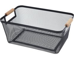 H&S Collection Opbergmand - met handgrepen - zwart - metaal - 35 x 23 x 16 cm - draadmand