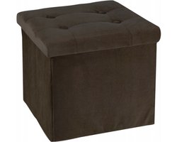 H&S Collection Poef/hocker/krukje - opbergbox - donkerbruin - fluweel polyester - 38 x 38 cm