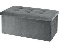 H&S Collection Poef/hocker/voetenbankje - opbergbox fluweel - lichtgrijs - 76 x 40 x 38 cm