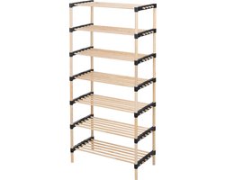 H&S Collection Schoenenrek/schoenenkast - 7-laags - Dennenhout - 56 x 28 x 110 cm