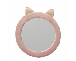 H&S Collection Spiegel Dier / Wandspiegel - rond - 31 cm - kinderkamer - roze - met oortjes - pluche rand