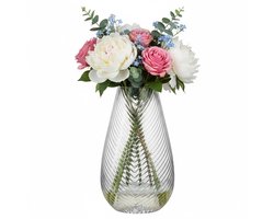 H&S Collection Vaas - glas - modern reliëfontwerp - 15 x 30 cm - transparant