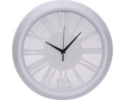 H&S collection Wandklok/muur klok Memphis - Romeinse cijfers - Dia 37 cm - kunststof/glas - ivoor wit