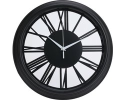 H&S collection Wandklok/muur klok Memphis - Romeinse cijfers - Dia 37 cm - kunststof/glas - zwart